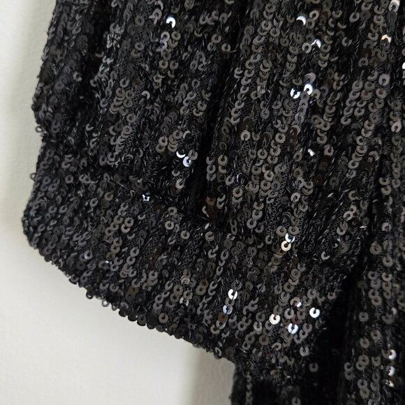 CABLE & GAUGE Black Sequin Short Sleeve Top Size M - Picture 4 of 5